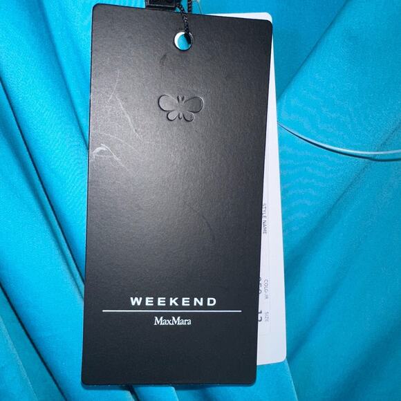 Max Mara Weekend Dress 12 Blue Vertice Side Zip Pockets Fit & Flare NWT! Classic - Picture 8 of 12